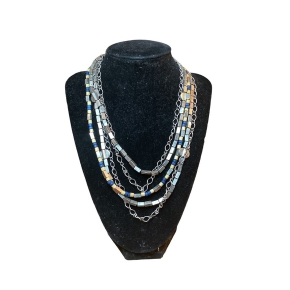 Beaded Wood and Metal Multi Strand Necklace - Picture 1 of 3
